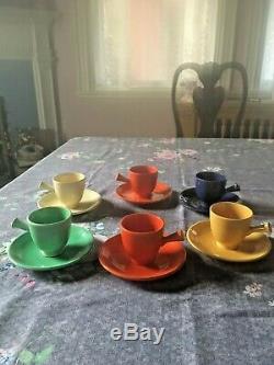 Vintage Fiestaware Red Demitasse Pot with Six Cups & Saucers