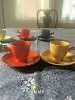 Vintage Fiestaware Red Demitasse Pot with Six Cups & Saucers