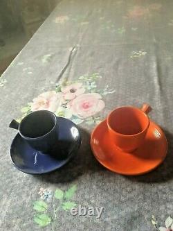 Vintage Fiestaware Red Demitasse Pot with Six Cups & Saucers