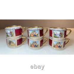 Vintage Fragonard Courting Couple 27pc Demitasse Set Burgundy Gold Czechoslavia