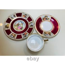 Vintage Fragonard Courting Couple 27pc Demitasse Set Burgundy Gold Czechoslavia