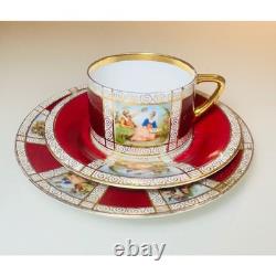 Vintage Fragonard Courting Couple 27pc Demitasse Set Burgundy Gold Czechoslavia