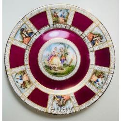 Vintage Fragonard Courting Couple 27pc Demitasse Set Burgundy Gold Czechoslavia