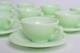 Vintage French Green Opaline Uranium Glass Demitasse Cups & Saucers 1950s 12pc