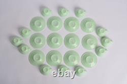 Vintage French Green Opaline Uranium Glass Demitasse Cups & Saucers 1950s 12pc