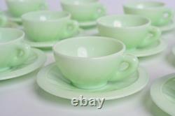 Vintage French Green Opaline Uranium Glass Demitasse Cups & Saucers 1950s 12pc
