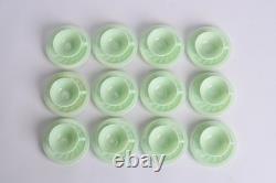 Vintage French Green Opaline Uranium Glass Demitasse Cups & Saucers 1950s 12pc