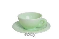 Vintage French Green Opaline Uranium Glass Demitasse Cups & Saucers 1950s 12pc