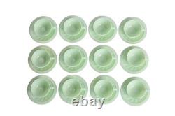 Vintage French Green Opaline Uranium Glass Demitasse Cups & Saucers 1950s 12pc