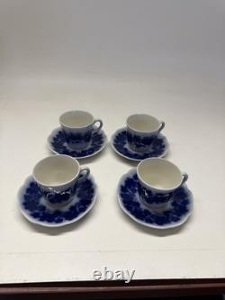 Vintage Gefle Sweden Flow Blue Demitasse Cups & Saucers Set of 4 Porcelain