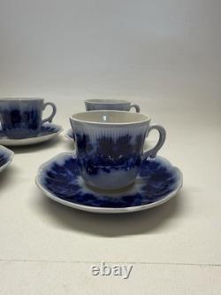 Vintage Gefle Sweden Flow Blue Demitasse Cups & Saucers Set of 4 Porcelain