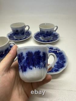 Vintage Gefle Sweden Flow Blue Demitasse Cups & Saucers Set of 4 Porcelain
