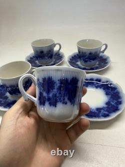 Vintage Gefle Sweden Flow Blue Demitasse Cups & Saucers Set of 4 Porcelain