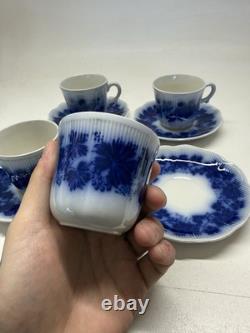 Vintage Gefle Sweden Flow Blue Demitasse Cups & Saucers Set of 4 Porcelain