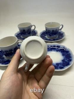 Vintage Gefle Sweden Flow Blue Demitasse Cups & Saucers Set of 4 Porcelain