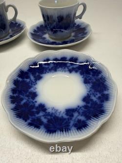 Vintage Gefle Sweden Flow Blue Demitasse Cups & Saucers Set of 4 Porcelain