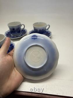 Vintage Gefle Sweden Flow Blue Demitasse Cups & Saucers Set of 4 Porcelain