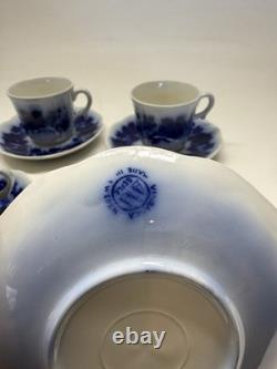 Vintage Gefle Sweden Flow Blue Demitasse Cups & Saucers Set of 4 Porcelain