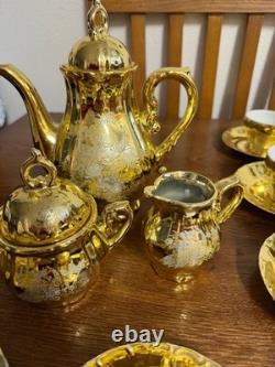Vintage Gold Tea Set Peacock Motif 15 Pc Demitasse Coffee Set Cups Saucers Vintage Gold Tea Set Peacock Motif 15 Pc Demitasse Coffee Set Cups Saucers