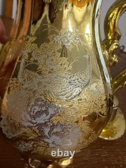 Vintage Gold Tea Set Peacock Motif 15 Pc Demitasse Coffee Set Cups Saucers