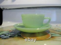 Vintage HTF Fire King Demitasse Jadeite Jane Ray Cup & Saucer in Excellent Cond