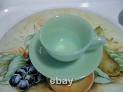 Vintage HTF Fire King Demitasse Jadeite Jane Ray Cup & Saucer in Excellent Cond