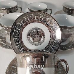 Vintage Haas & Czjzek Silver Greek Key Medusa Demitasse & Saucer Versace Style