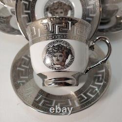 Vintage Haas & Czjzek Silver Greek Key Medusa Demitasse & Saucer Versace Style