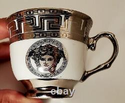 Vintage Haas & Czjzek Silver Greek Key Medusa Demitasse & Saucer Versace Style