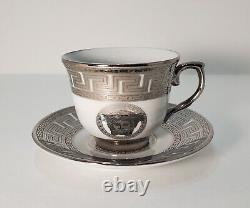 Vintage Haas & Czjzek Silver Greek Key Medusa Demitasse & Saucer Versace Style