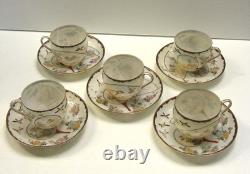 Vintage Hand Painted Japanese Porcelain Demitasse Teacup & Saucer Set of 5
