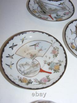 Vintage Hand Painted Japanese Porcelain Demitasse Teacup & Saucer Set of 5