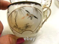 Vintage Hand Painted Japanese Porcelain Demitasse Teacup & Saucer Set of 5