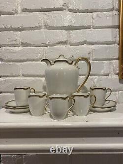 Vintage Haviland & Co. Limoges Chocolate Pot And 5 Demitasse Cups And Saucers