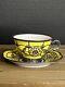 Vintage Hutschenreuther Yellow Demitasse Cup & Saucer With Silver Overlay