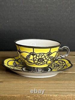 Vintage Hutschenreuther Yellow Demitasse Cup & Saucer with Silver Overlay