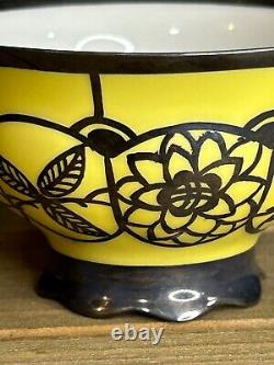 Vintage Hutschenreuther Yellow Demitasse Cup & Saucer with Silver Overlay