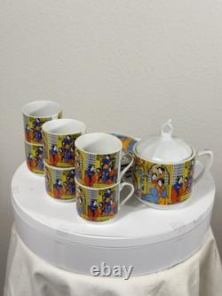 Vintage Japanese Demitasse Tea Set with Geisha Scene 6 Cups 6 Saucers + Sugar Bowl