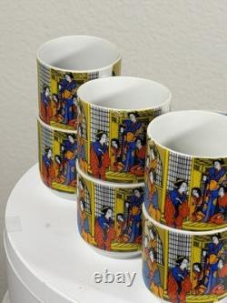 Vintage Japanese Demitasse Tea Set with Geisha Scene 6 Cups 6 Saucers + Sugar Bowl