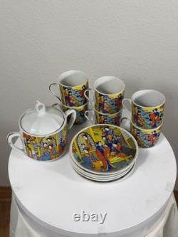 Vintage Japanese Demitasse Tea Set with Geisha Scene 6 Cups 6 Saucers + Sugar Bowl