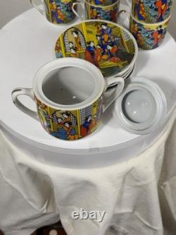 Vintage Japanese Demitasse Tea Set with Geisha Scene 6 Cups 6 Saucers + Sugar Bowl