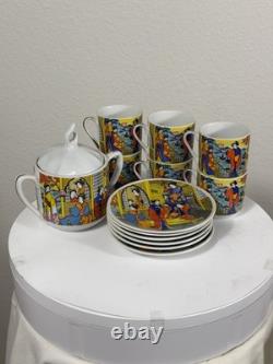 Vintage Japanese Demitasse Tea Set with Geisha Scene 6 Cups 6 Saucers + Sugar Bowl