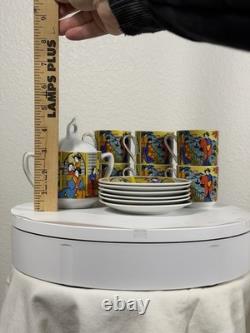 Vintage Japanese Demitasse Tea Set with Geisha Scene 6 Cups 6 Saucers + Sugar Bowl