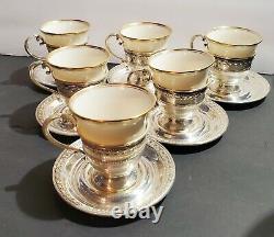 Vintage LENOX Demitasse Cups with STERLING SILVER Holders, Saucers & Spoons