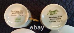 Vintage Limoges France Demitasse Espresso Cups & Saucers Gold Gilt MALEVERGN