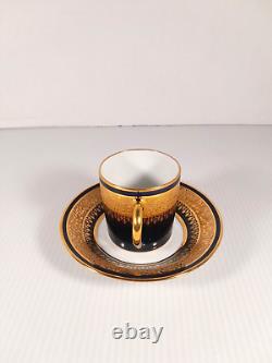 Vintage Limoges Ribes Demitasse Cobalt Blue Gold Encrusted Espresso Cup Saucer
