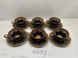 Vintage Lindner Bavaria Echt Cobalt Demitasse set Gold Gilt West Germany