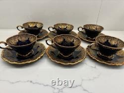 Vintage Lindner Bavaria Echt Cobalt Demitasse set Gold Gilt West Germany
