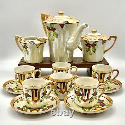 Vintage Lutsterware Handpainted Demitasse Coffee Set 14 Pieces Art Deco Japan