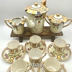 Vintage Lutsterware Handpainted Demitasse Coffee Set 14 Pieces Art Deco Japan